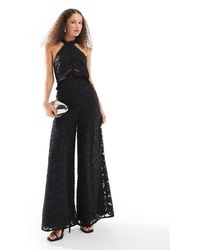 ASOS - Jacquard Jumpsuit Met Wijde Pijpen En Halternek - Lyst