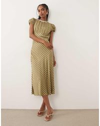 Nobody's Child - Marianna Scoop Neck Puff Sleeve Lace Trim Tea Midi Dress - Lyst