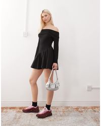 Collusion - Off-shoulder Mini Dress With Poplin Skirt - Lyst
