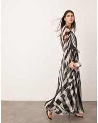 ASOS - Extreme Chiffon Gathered Waist Maxi Dress Mono Stripe Print - Lyst