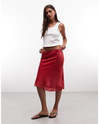 Reclaimed Vintage - Satin Awkward Length Skirt With Lace Trim - Lyst