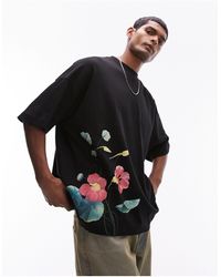 TOPMAN - Premium Extreme Oversized Fit T-shirt With Placement Poppy Embroidery - Lyst