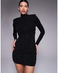Ruched & Ready - I'm Her Shoulder Pads Cross Front Sculpting Glitter And Rhinestone Mini Dress - Lyst