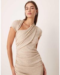 ASOS - Ribbed Asymmetric Slash Neck Draped Maxi Dress - Lyst