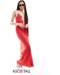ASOS - Asos Design Tall Linen Slip Dress With Contrast Binding - Lyst