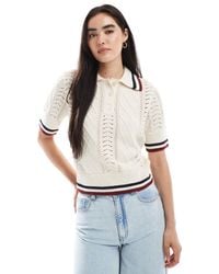 ONLY - Knit Short Sleeve Polo Shirt With Stripes - Lyst