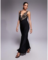 Bardot - Plunge Lace Satin Mix Maxi Dress - Lyst