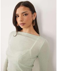 ASOS - Sheer Long Sleeve Top With Asymmetric Hem - Lyst