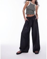 TOPSHOP - Pantalones Negros De Pernera Recta Con Cordón Ajustable De Satén Texturizado De -Marrón - Lyst