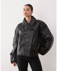 Mango - Capsule 100% Leather Padded Funnel Neck Jacket - Lyst
