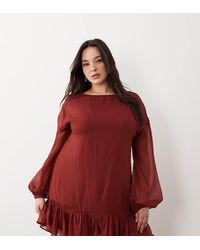 ASOS - Asos Design Curve Slash Neck Chiffon Godet Mini Dress - Lyst