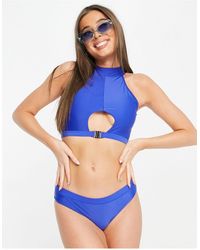 Brave Soul Halter Cut Out Bikini With Buckle Detail - Blue