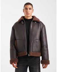 ASOS - Chaqueta De Aviador De Cuero Sintético Con Forro De Borreguito De - Lyst