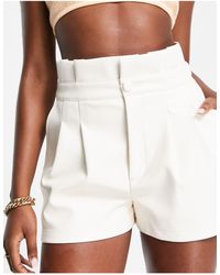 Miss Selfridge Faux Leather Waist Detail Shorts - White