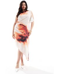 ASOS - Asos design curve - robe mi-longue à ourlet asymétrique avec épaules tombantes et imprimé rouge - Lyst