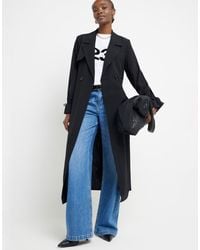 River Island - Tie Cuff Belted Duster Coat - Lyst