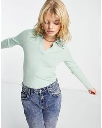 & Other Stories - Ribbed Knitted Polo Top With Gem Collar - Lyst