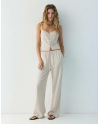 Pull&Bear - – fließende hose aus viskose-leinenmix - Lyst