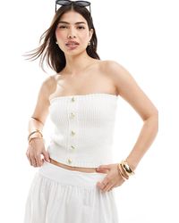 4th & Reckless - Ribbed Knit Bandeau Gold Button Detail Top - Lyst