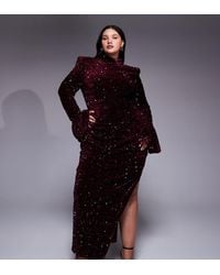 ASOS - Curve Velvet Sequin Maxi Dress With Drape Waist - Lyst