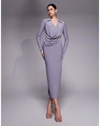 ASOS - Long Sleeve Shirt Draped Midi Dress - Lyst