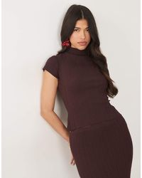 4th & Reckless - Knitted Ribbed Cap Sleeve High Neck Top - Lyst