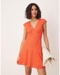 ASOS - V Neck Flutter Sleeve Mini Dress - Lyst