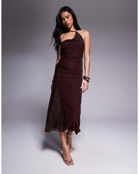 ASOS - Stretch Chiffon One Shoulder Midi Dress With Patchworked Lace - Lyst