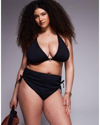 ASOS - Asos Design Curve Tayla High Leg High Waist Bikini Bottom With Gold Bead Trim - Lyst