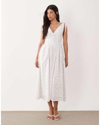 Gina Tricot - Pure Cotton V Neck Midi Dress With Corset Waist - Lyst