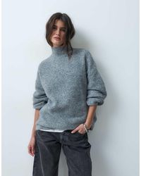 ASOS - Relaxed Fluffy Funnel Neck Jumper With Wool - Lyst