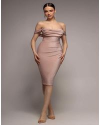 Goddiva - Sparkling Cowl Neck Off The Shoulder Midi Dress - Lyst