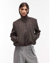 ASOS - Chaqueta De Sastre Marrón Chocolate Con Cuello Alzado Y Detalle De Trabillas De - Lyst