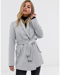 Lipsy Smart Wrap Coat In Silver Grey - Metallic