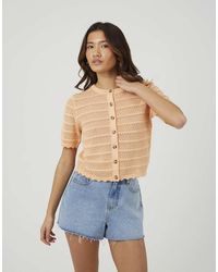 Brave Soul - Short Sleeve Stitch Detail Crew Neck Cardigan - Lyst