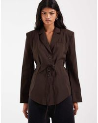 ASOS - Shoulder Pad Tie Waist Soft Blazer - Lyst