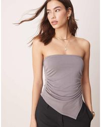 ASOS - Top A Fascia Morbido Ardesia Con Fondo Asimmetrico E Arricciature Laterali - Lyst