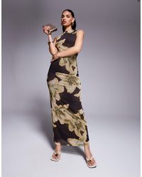 ASOS - Oversized Floral Printed Mesh Slash Neck Maxi Dress - Lyst