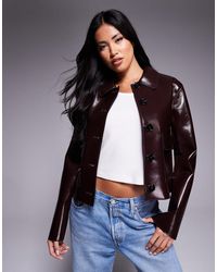 River Island - Faux Leather Button Up Jacket - Lyst