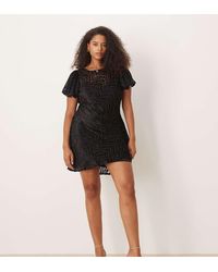 ASOS - Asos Design Curve Velvet Animal Burnout Puff Sleeve Mini Dress - Lyst