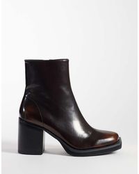 ASOS - Heeled Zip Up Boots With Angled Toe - Lyst