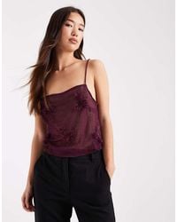 ASOS - 3D Floral Applique Sequin Sheer Mesh Cami Top - Lyst