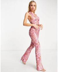 Miss Selfridge Pattern Glitter Kickflare Pants (part Of A Set) - Pink