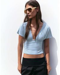 Pull&Bear - Gathered V-neck Top - Lyst
