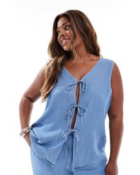 Vero Moda - Top Azul Cambray Con Lazada Delantera De (Parte De Un Conjunto) - Lyst