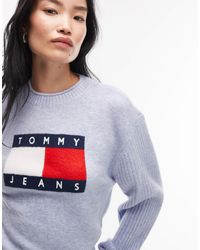 Tommy Hilfiger - Pull à logo drapeau - bleu clair - Lyst