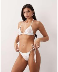 South Beach - Tie Side Bikini Bottoms With Sequin Flower Patch - Lyst