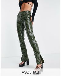 ASOS Asos Design Tall Low Rise Leather Look Straight Leg Trouser - Green