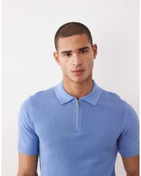 Mango - 100% Cotton Waffle Knit Quarter Zip T-shirt Sky - Lyst