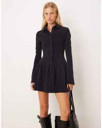 ASOS - Mini-Jurk Van Corduroy Met Knoopsluiting En Verlaagde Taille - Lyst
